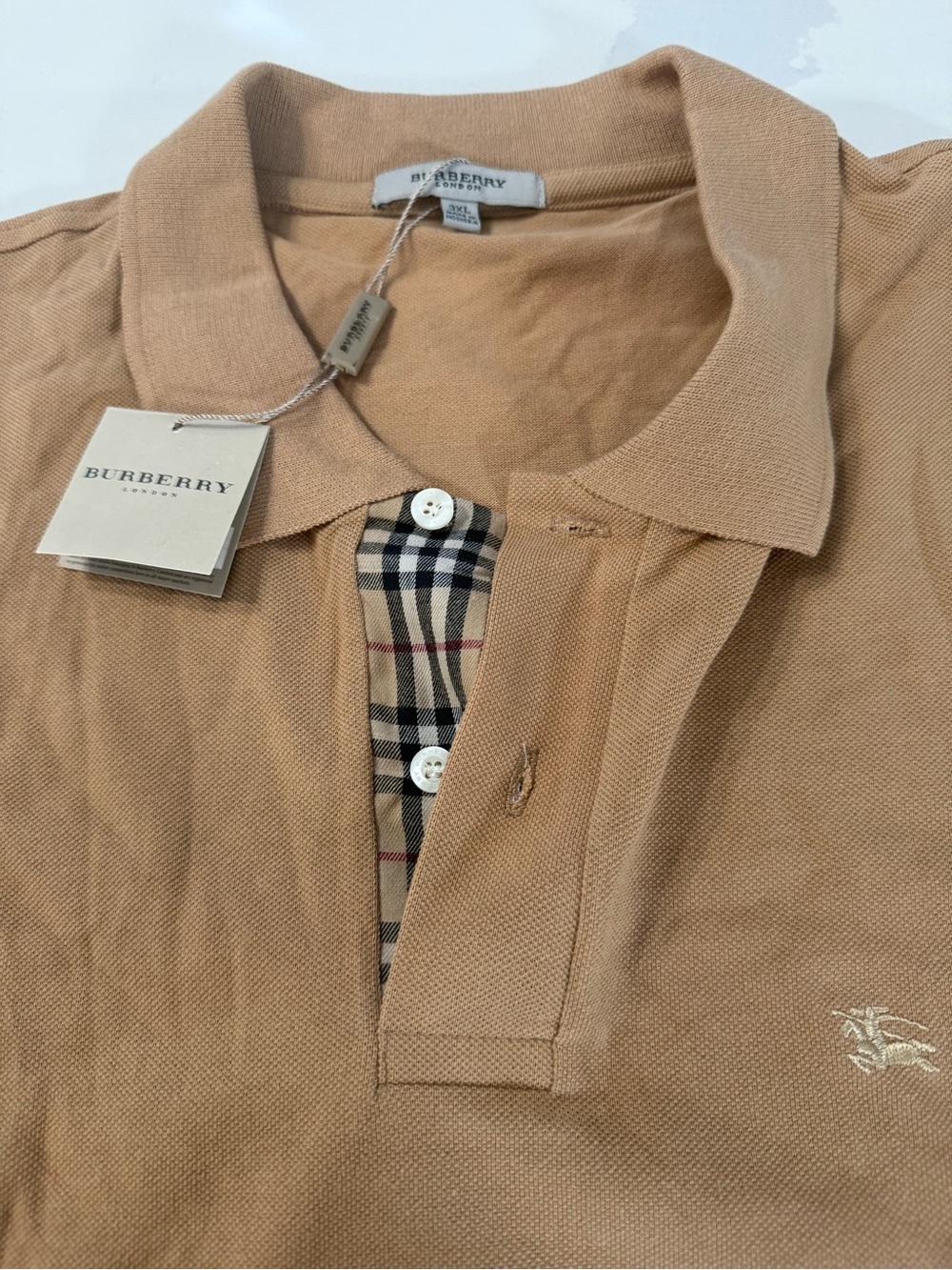 Burberry Beige Polo with Signature Check Placket